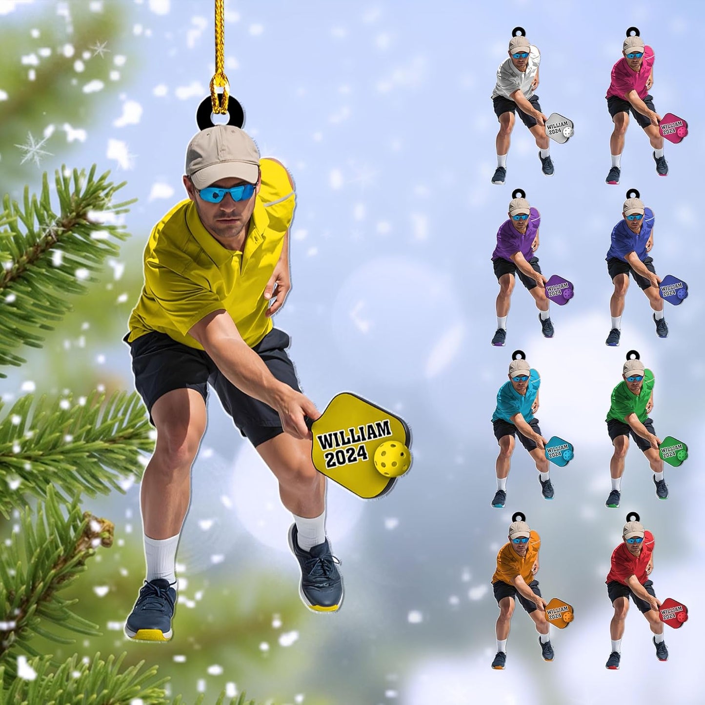 Custom Face & Name Pickleball Player Ornament – Pickleball Christmas Ornament Style 2