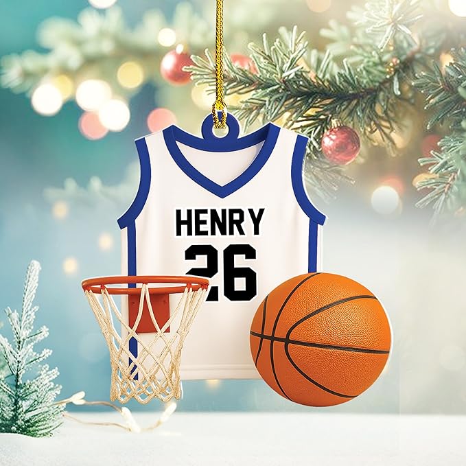 Personalized Basketball Christmas Ornament – Custom Name Acrylic Ornament, Sports Holiday Decoration, Basketball Player Gift N09