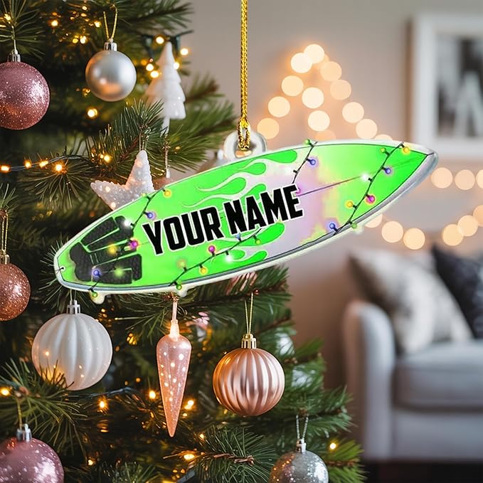Personalized Surfboard Christmas Ornament - Surfing Tree Decoration Gift for Surfers LL11