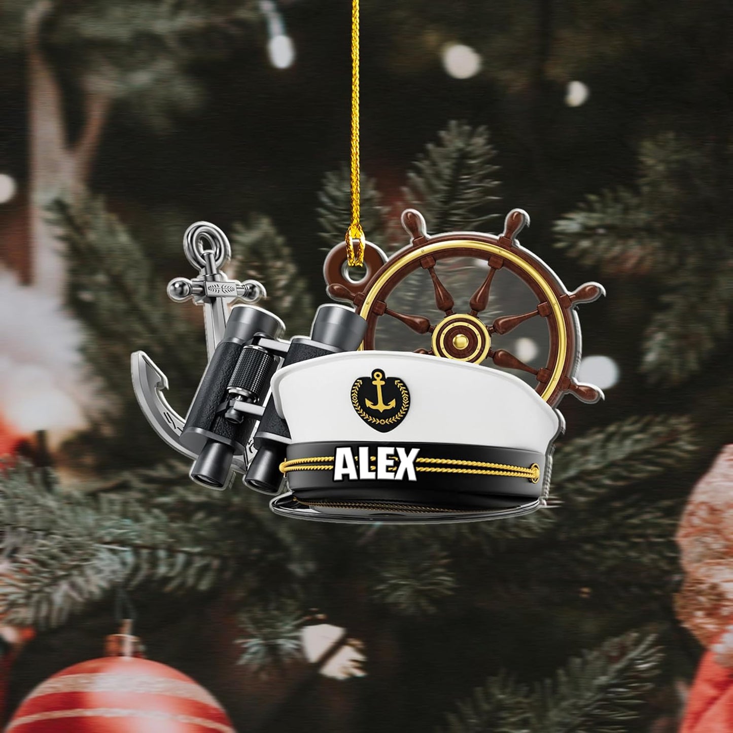 Personalized Sailor Ornament – Custom Captain Sailor Acrylic Ornament, Unique Sailing Glass Keepsake, Navy Captain Holiday Gift for Sailors TS5