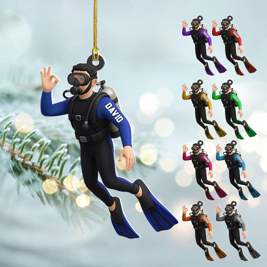 Custom Name Diving Ornament – Personalized Acrylic Scuba Diver Christmas Keepsake, Underwater Gift TSD19