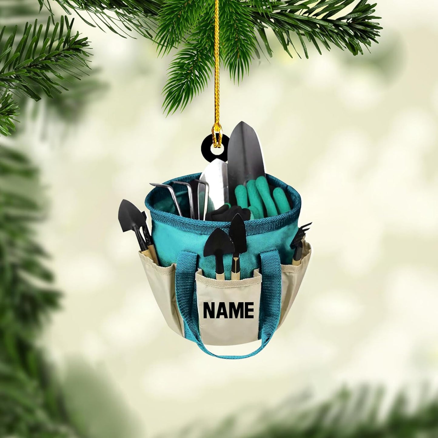 Personalized Gardening Acrylic Ornament – Custom Name Garden Tools Christmas Tree Decoration for Gardeners & Plant Lovers TG9