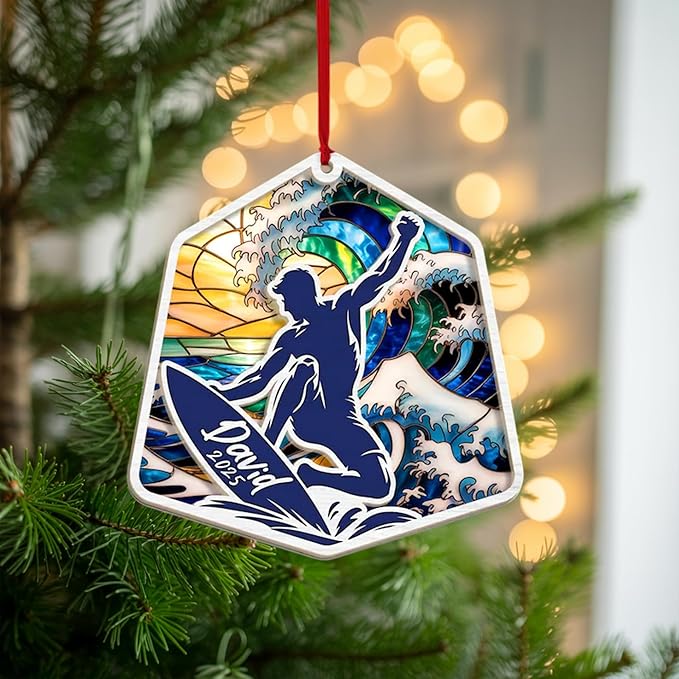 Personalized Surfboard Christmas Ornament - Surfing Tree Decoration Gift for Surfers LL13