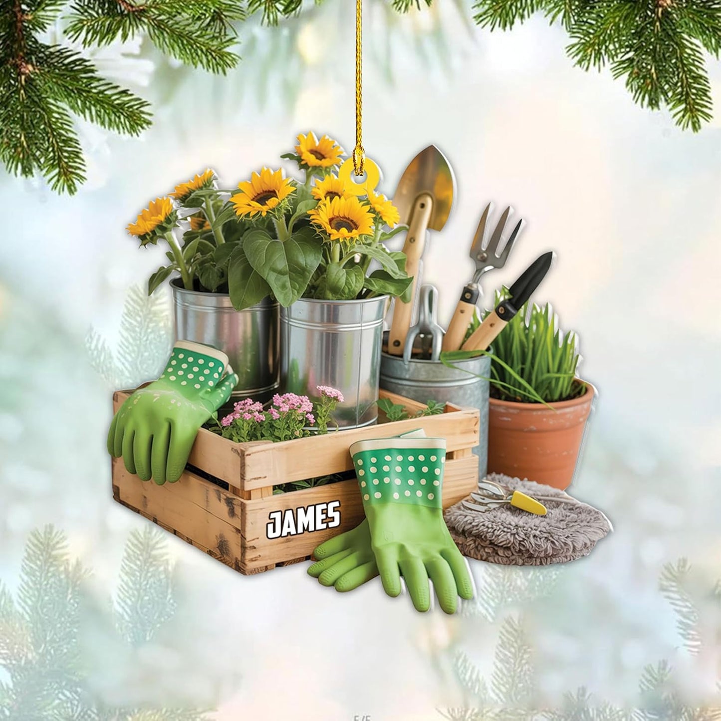 Custom Name Garden Equipment Ornament | Gardener Christmas Tree Decor Gift for Plant & Nature Lovers TG76