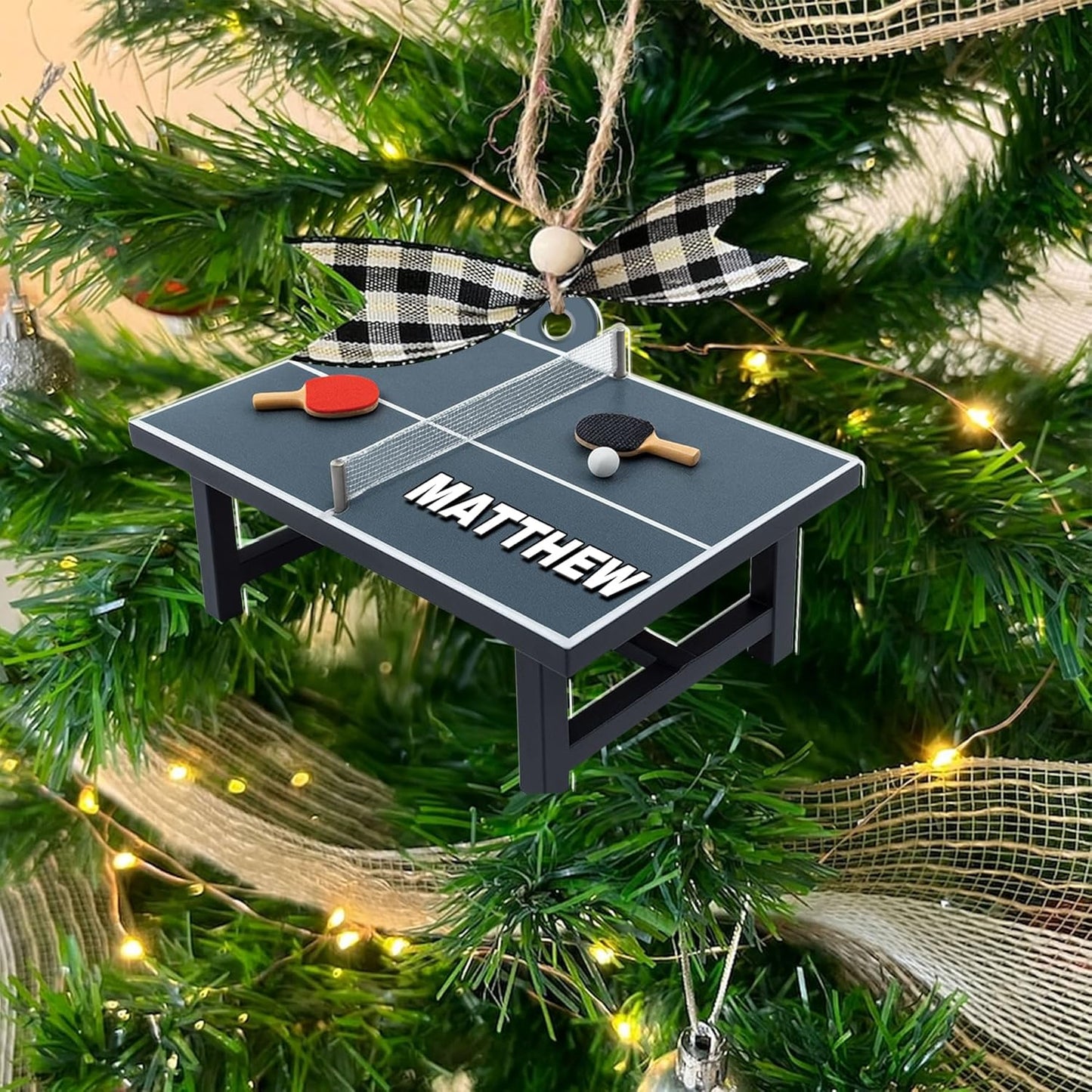 Custom Name Table Tennis Christmas Ornament – Personalized Acrylic Ping Pong Player Gift, Sport-Themed Holiday Decoration TT16