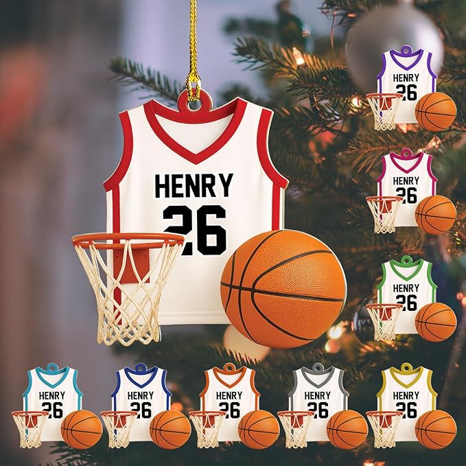 Personalized Basketball Christmas Ornament – Custom Name Acrylic Ornament, Sports Holiday Decoration, Basketball Player Gift N09