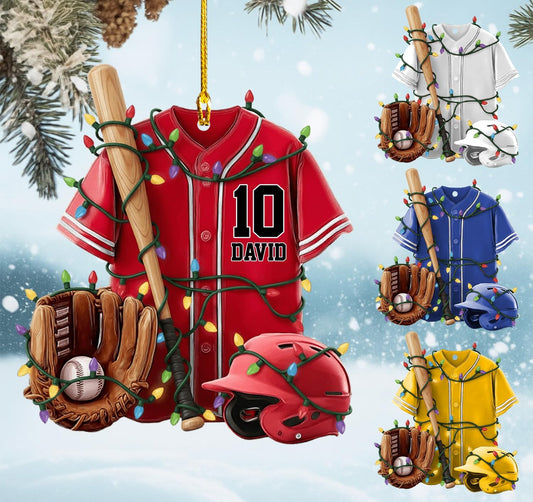 Personalized Baseball Christmas Ornament – Custom Name Acrylic Ornament, Sports Holiday Decoration, Baseball Player Gift TH23