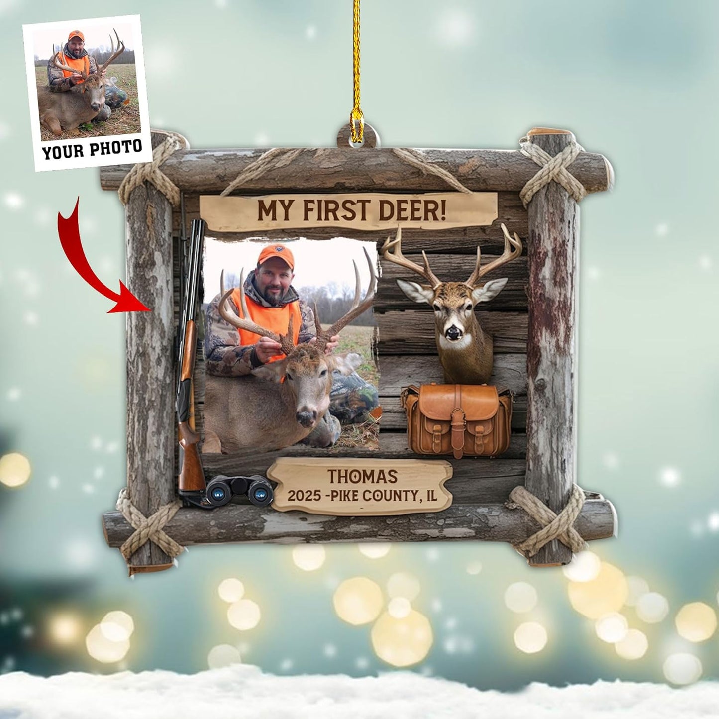 Personalized Hunting Ornament, Hunter Christmas Acrylic Ornament 2025 T13