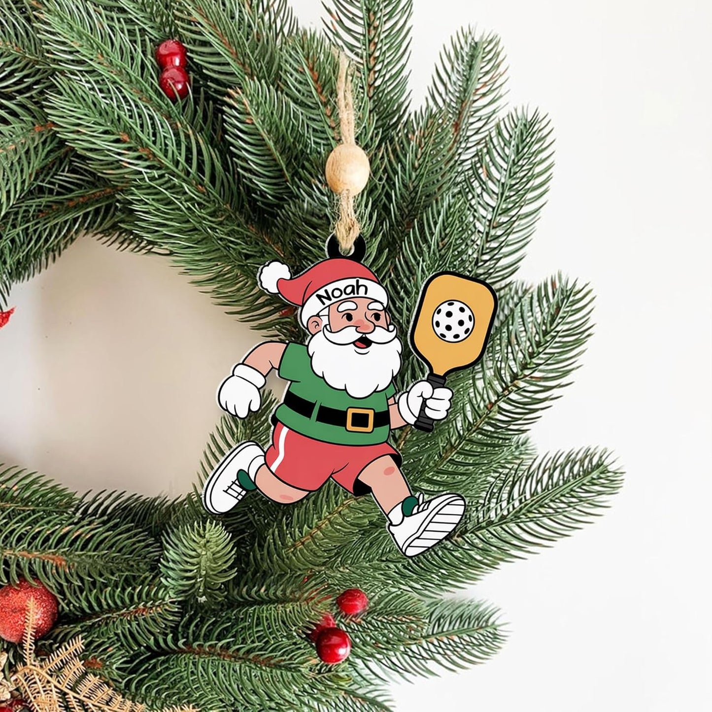 Custom Name Santa Pickleball Ornament – Pickleball Christmas Ornament