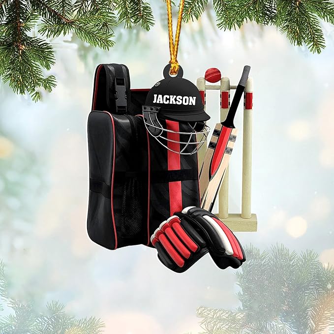 Personalized Cricket Christmas Ornament 2025, Custom Cricket Bat Ornament N20