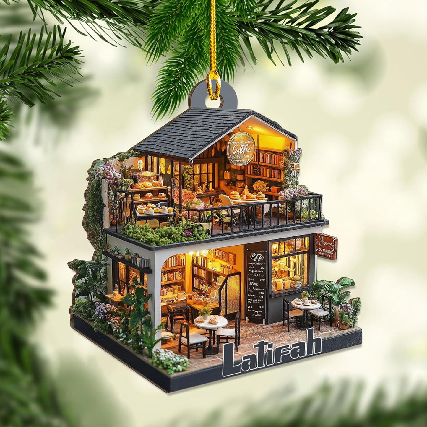 Personalized Coffee House Ornament – Unique Holiday Keepsake for Coffee Lover TC17