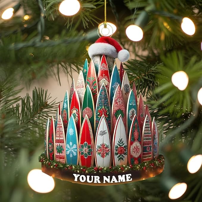Personalized Surfboard Christmas Ornament - Surfing Tree Decoration Gift for Surfers LL16