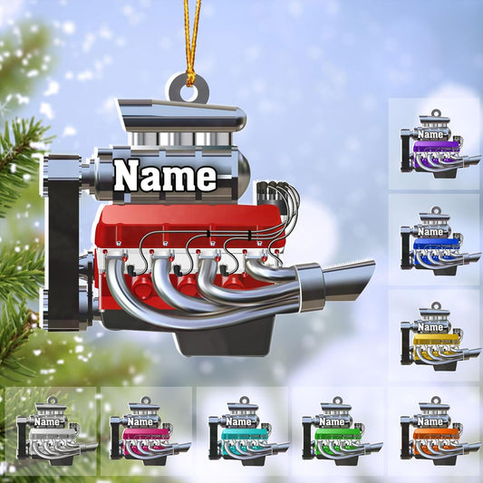 Custom Drag Racing Ornament – Personalized Hot Rod Engine Acrylic Christmas Decoration, Mechanic Gift for Car Lovers TDR18