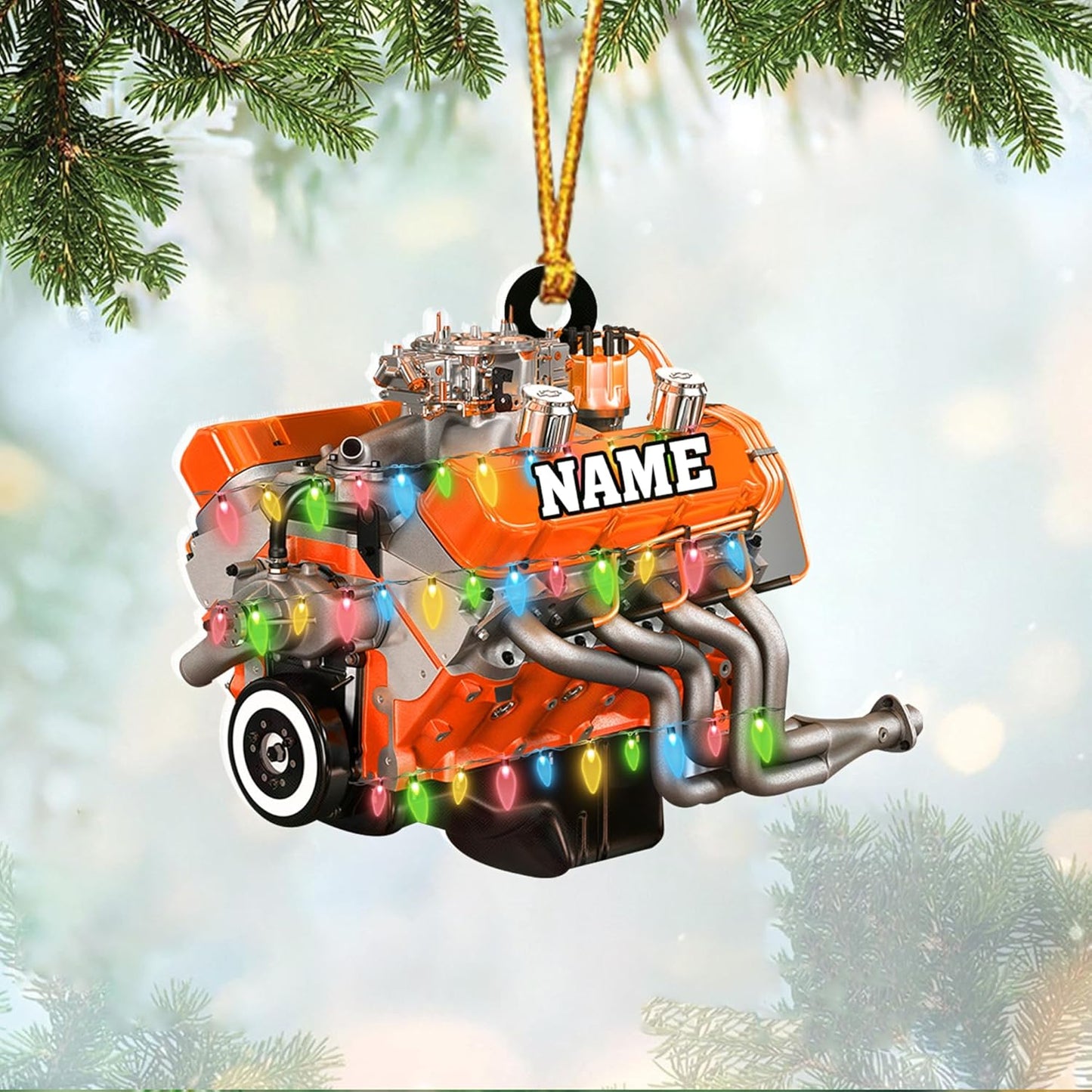 Custom Drag Racing Ornament – Personalized Hot Rod Engine Acrylic Christmas Decoration, Mechanic Gift for Car Lovers TDR17