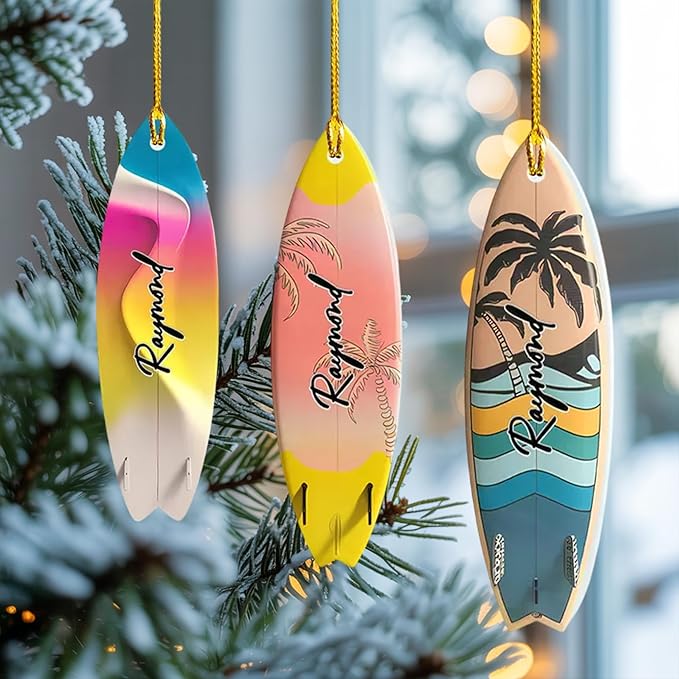 Personalized Surfboard Christmas Ornament - Surfing Tree Decoration Gift for Surfers LL12