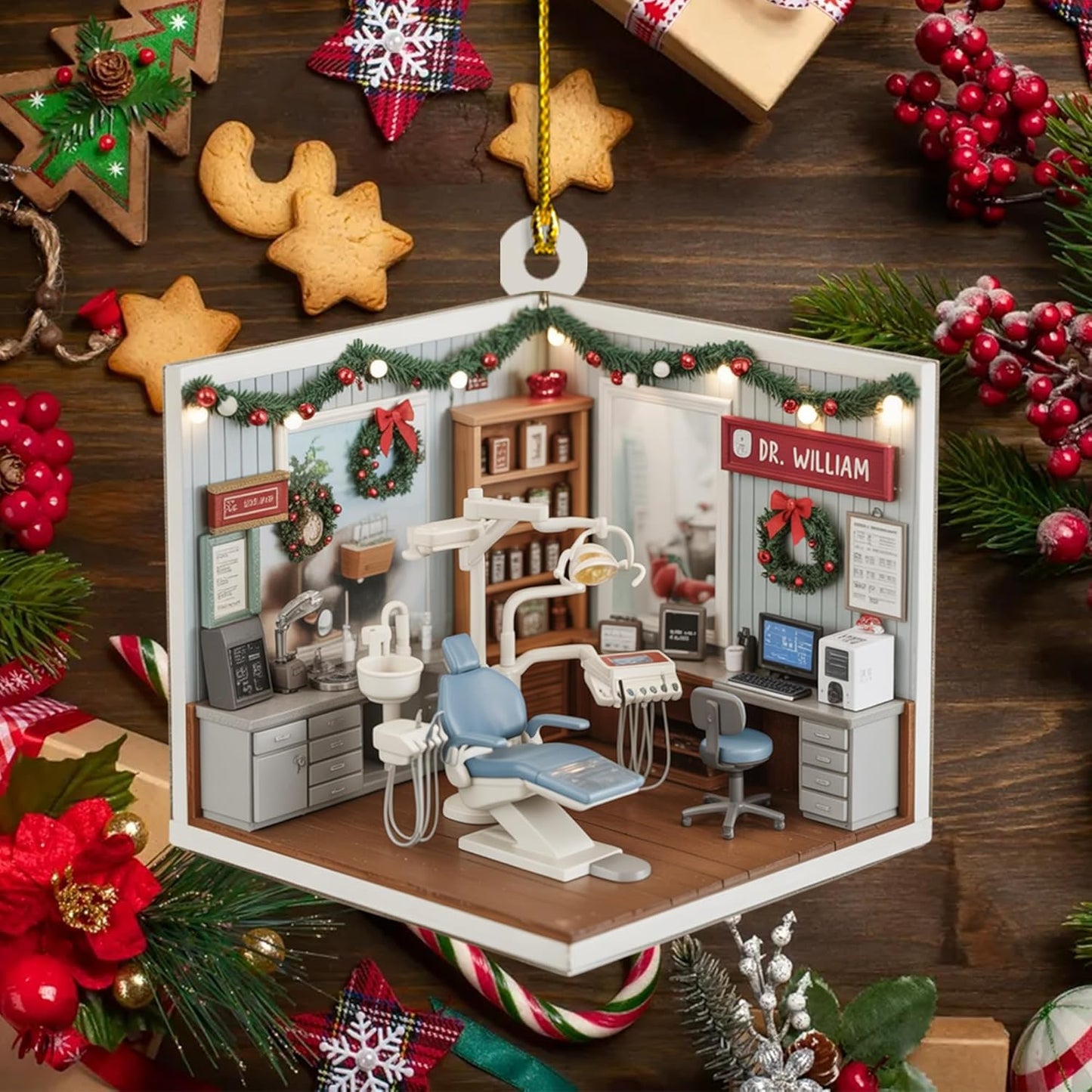 Custom Dentist Office Christmas Ornament Style 3