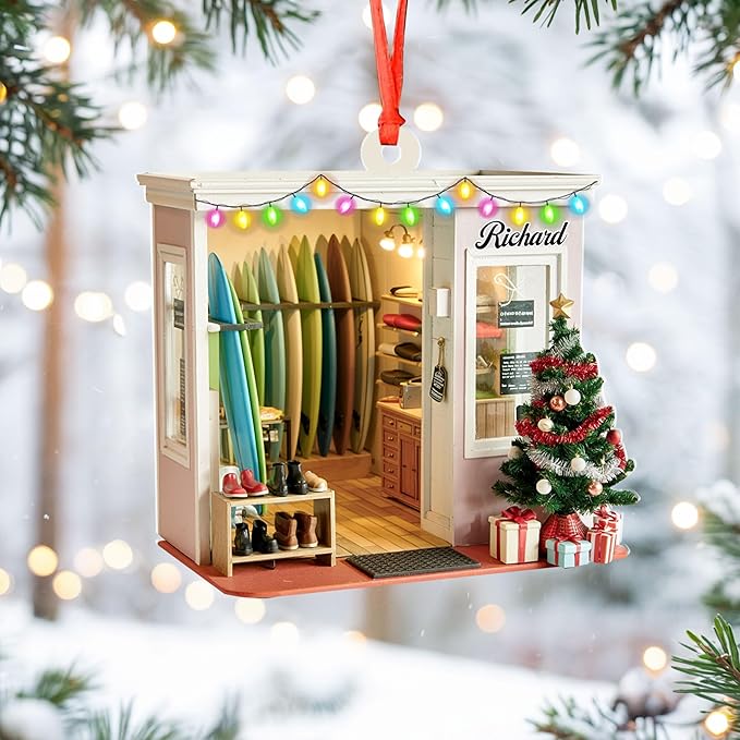 Personalized Surfboard Christmas Ornament - Surfing Tree Decoration Gift for Surfers LL20