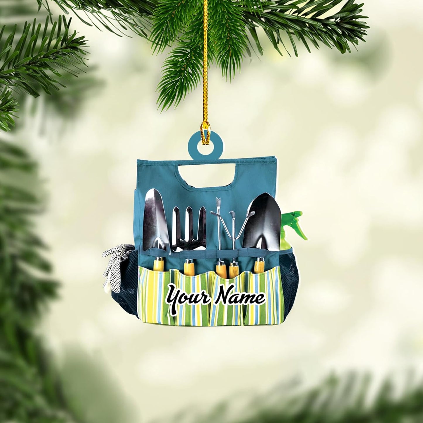 Personalized Gardening Acrylic Ornament – Custom Name Garden Tools Christmas Tree Decoration for Gardeners & Plant Lovers TG14