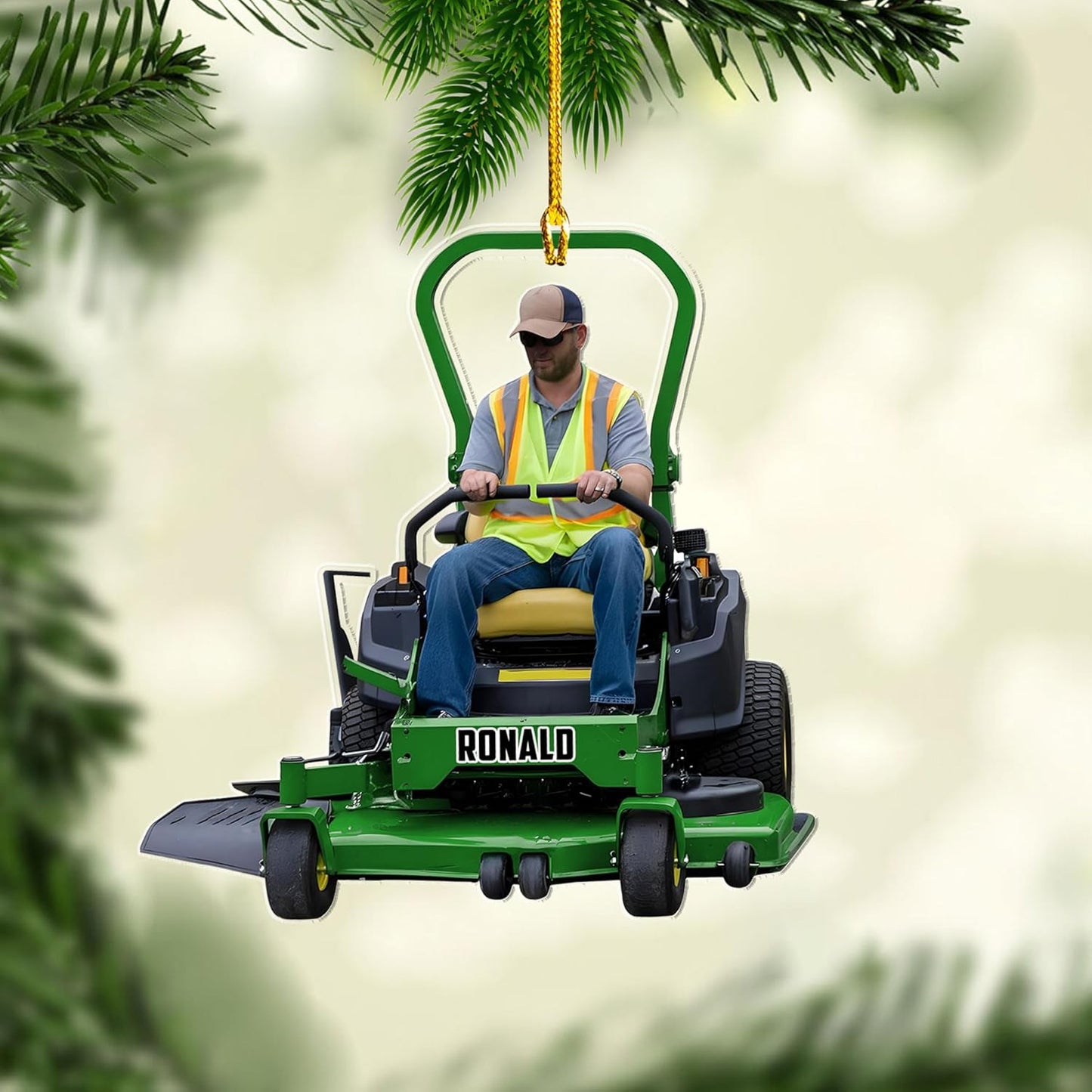 Custom Photo Lawn Mower Christmas Ornament | Personalized Gardening Holiday Keepsake Gift for Gardeners & Lawn Care Workers TG66