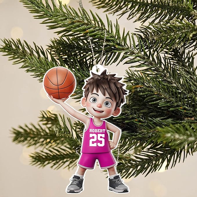 Personalized Basketball Christmas Ornament – Custom Name Acrylic Ornament, Sports Holiday Decoration, Basketball Player Gift N29