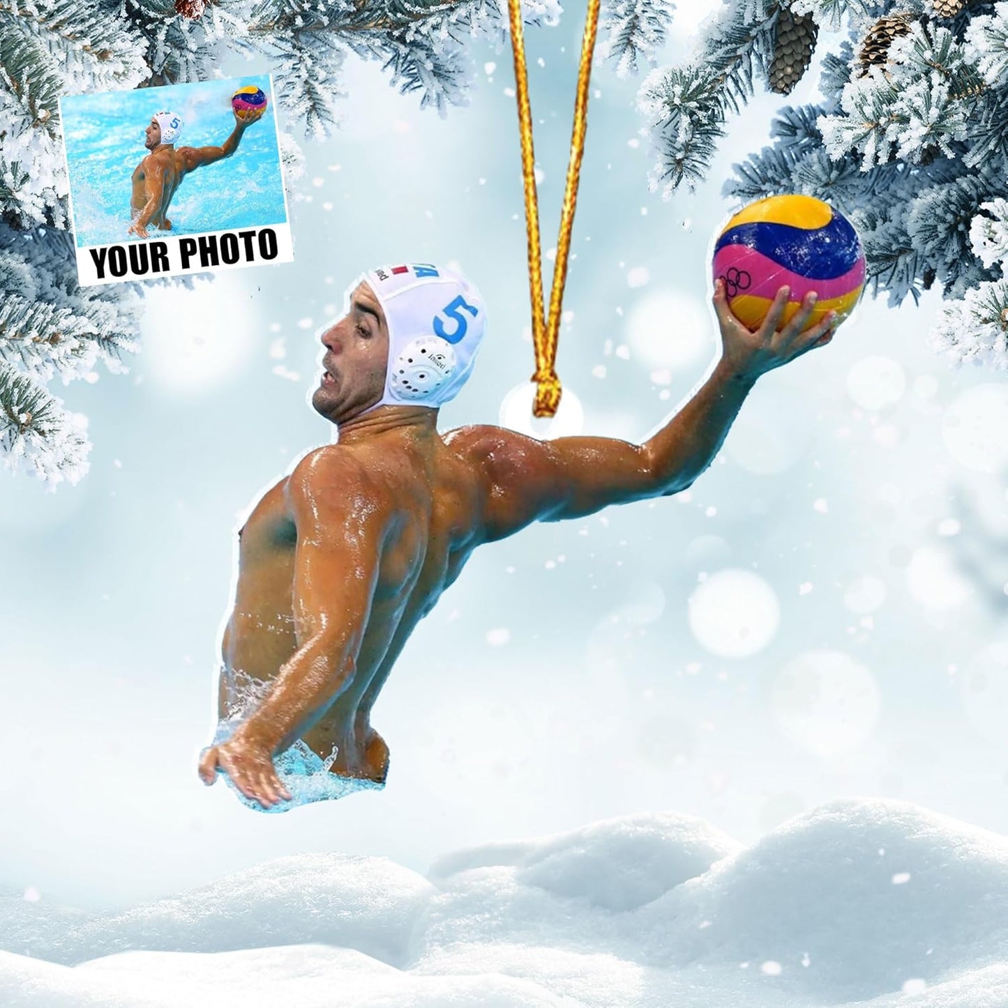 Custom Photo Water Polo Christmas Ornament – Custom Name Acrylic Water Polo Ball Ornament, Sport Holiday Tree Decoration, Gift for Water Polo Players TW1