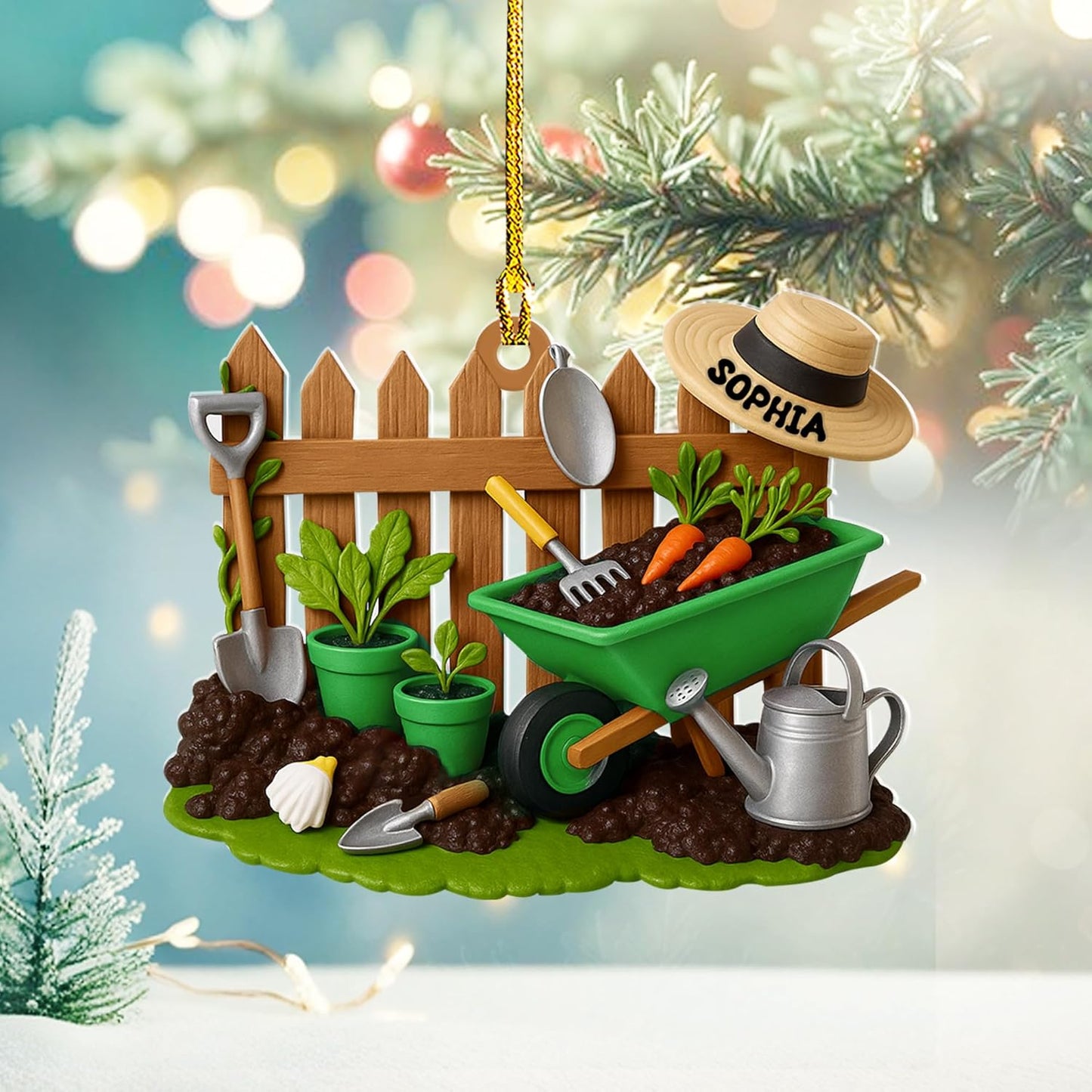 Personalized Gardening Acrylic Ornament – Custom Name Garden Tools Christmas Tree Decoration for Gardeners & Plant Lovers TG5