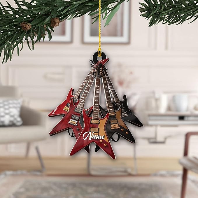 Custom Electric and Acoustic Guitar Christmas Ornament - Guitar Ornament Gift LL29