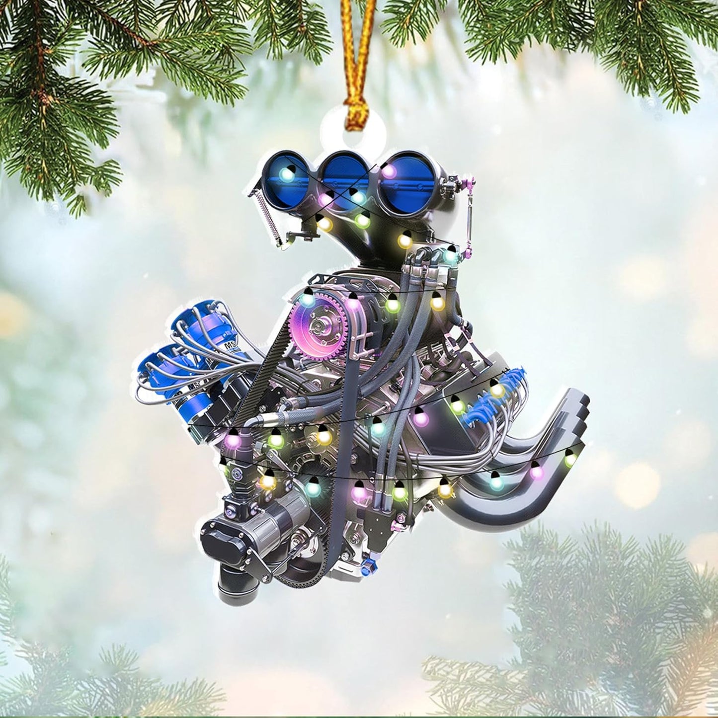 Custom Drag Racing Ornament – Personalized Hot Rod Engine Acrylic Christmas Decoration, Mechanic Gift for Car Lovers TDR16