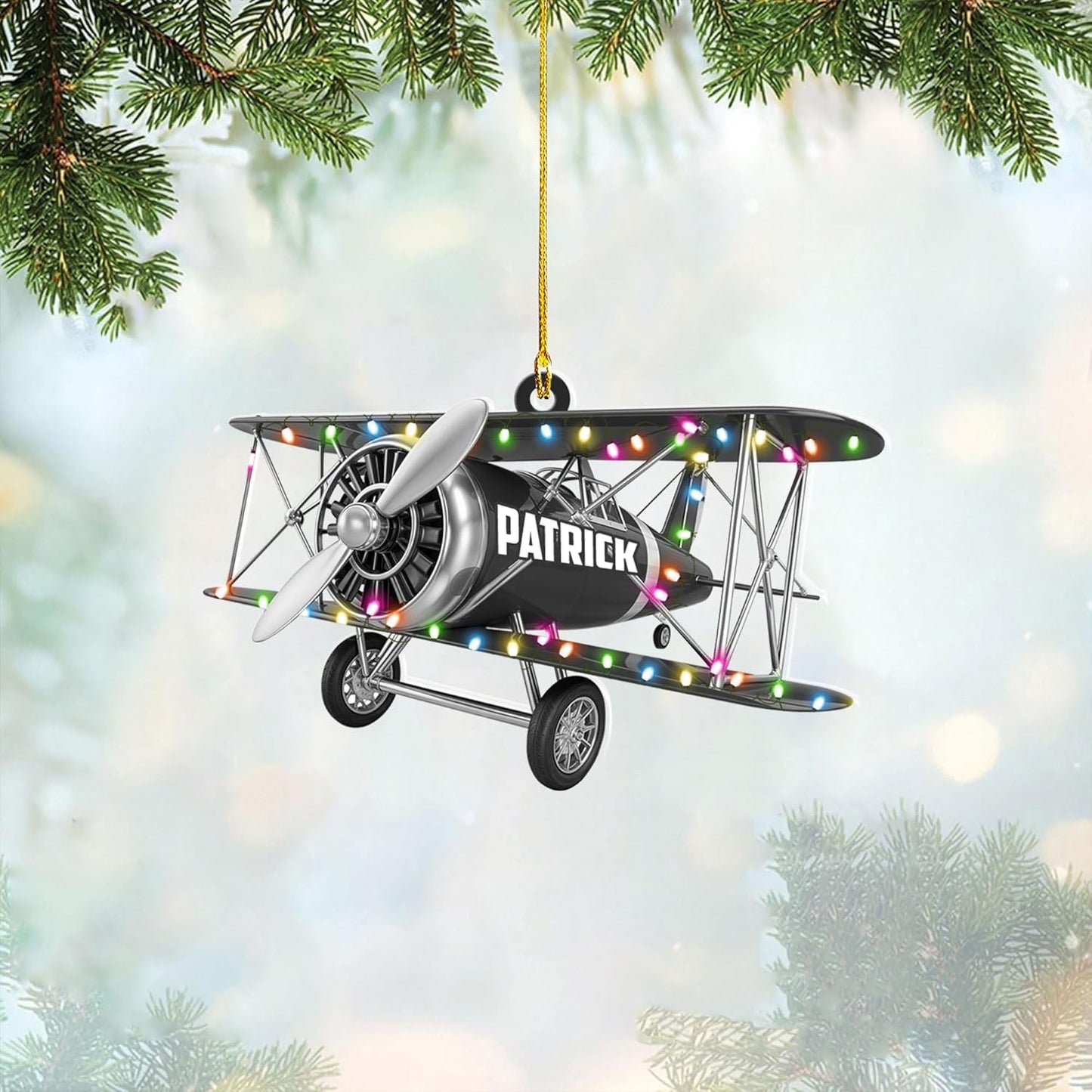 Custom Name Biplane Pilot Christmas Ornament