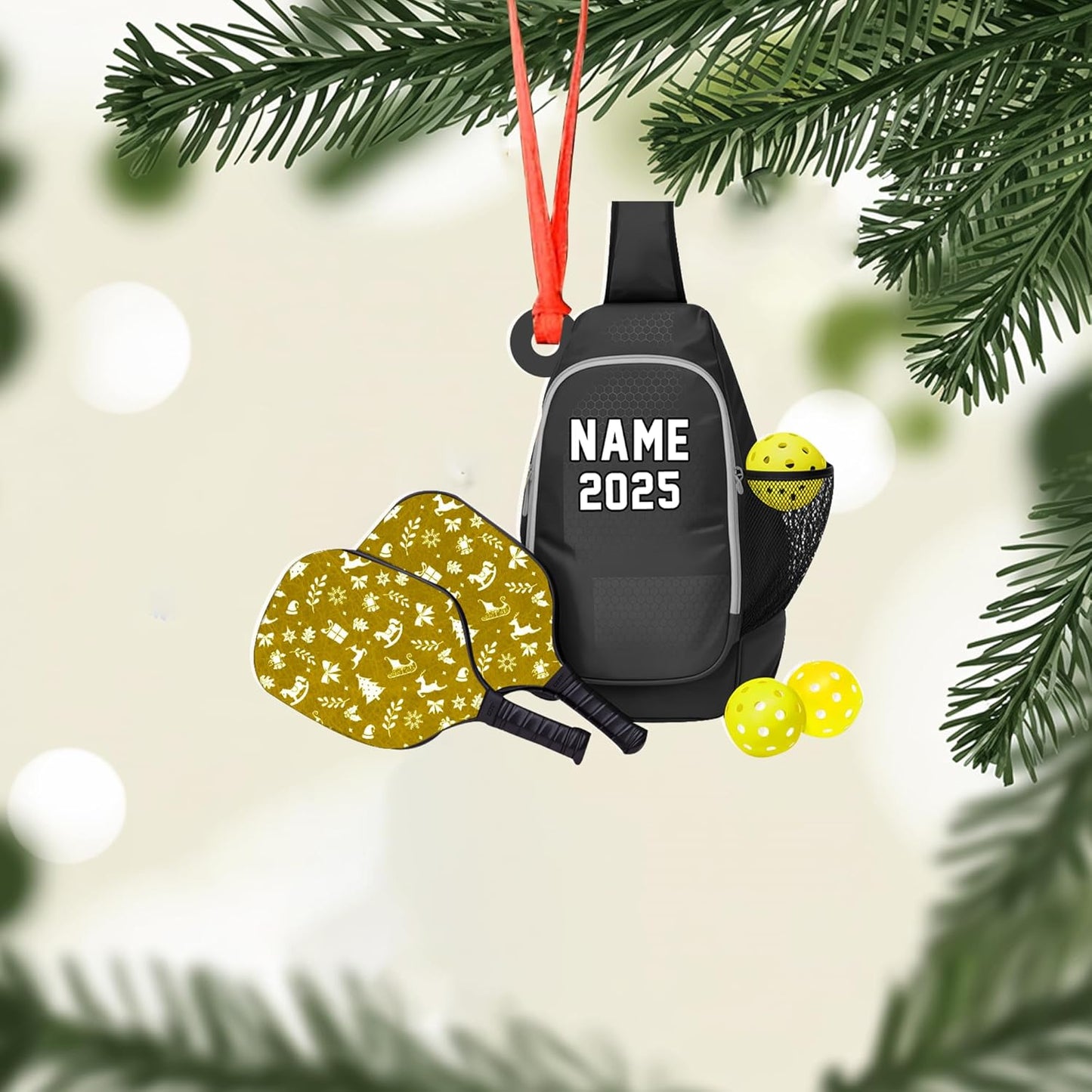 Custom Name and Year Pickleball Bag Ornament – Pickleball Christmas Ornament 1