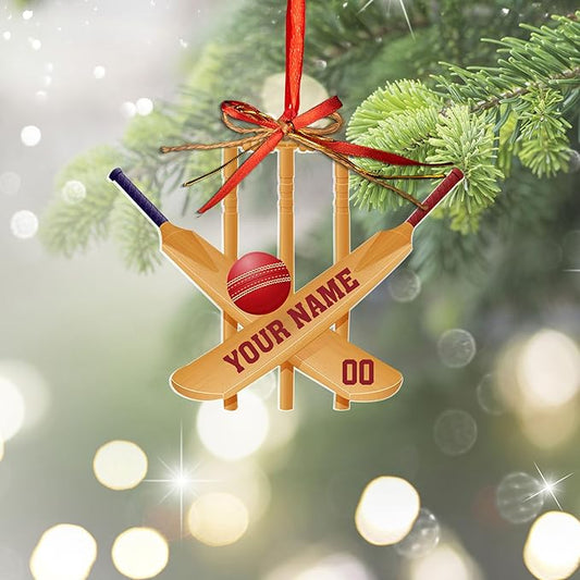 Personalized Cricket Christmas Ornament 2025, Custom Cricket Bat Ornament N16