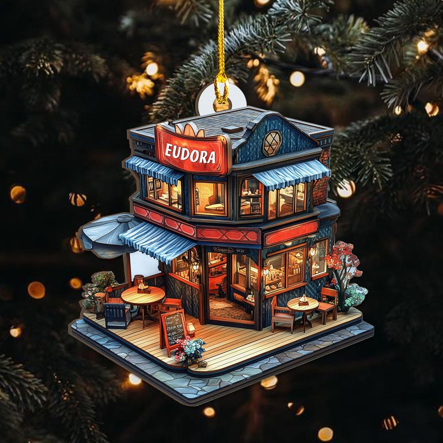 Personalized Coffee House Ornament – Unique Holiday Keepsake for Coffee Lover TC20