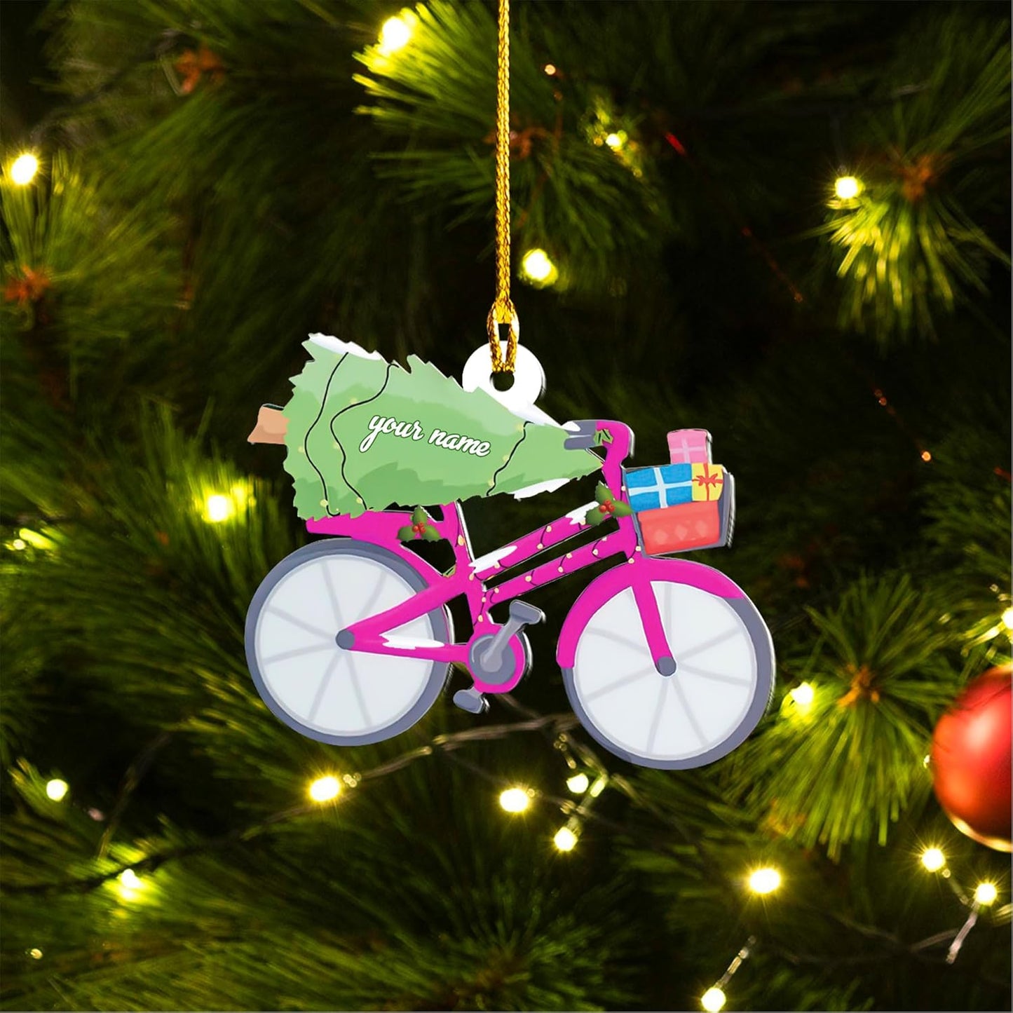 Custom Name Bicycle Acrylic Ornament – Personalized Cycling Gift, Christmas Tree Decor for Bikers 2025 TC43