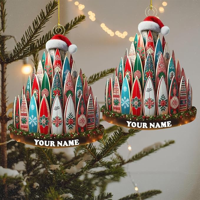 Personalized Surfboard Christmas Ornament - Surfing Tree Decoration Gift for Surfers LL16