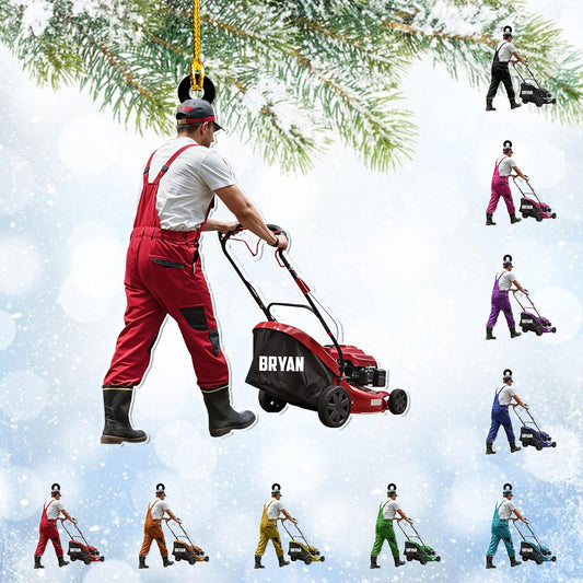 Personalized Lawn Mower Christmas Ornament | Custom Name Gardening Holiday Keepsake Gift for Gardeners & Lawn Care Workers TG60