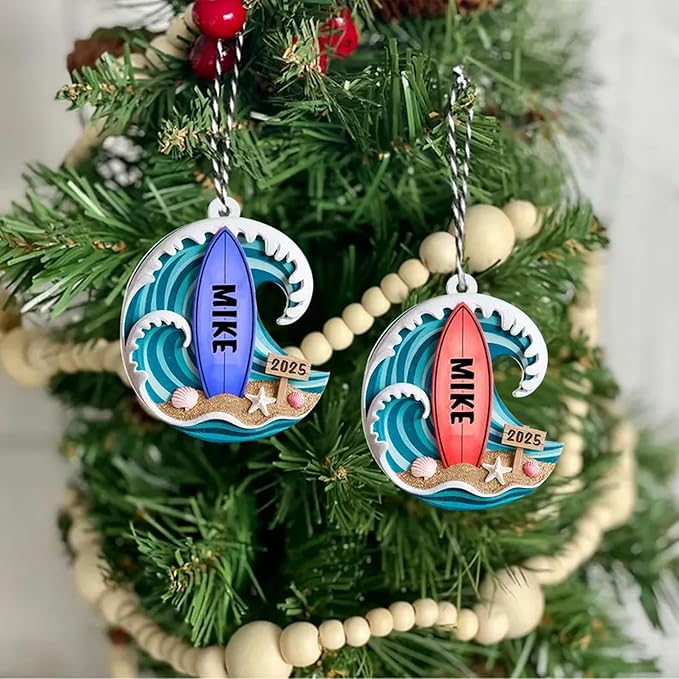 Custom Surfboard Christmas Ornament - Surfing Tree Decoration Gift for Surfers LL15