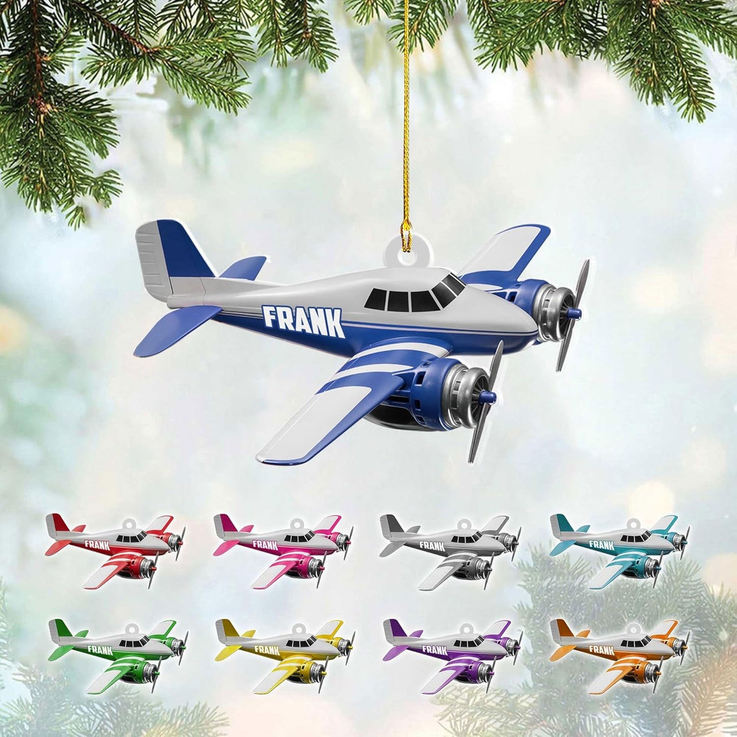 Personalized Twin Engine Airplane Pilot Christmas Ornament