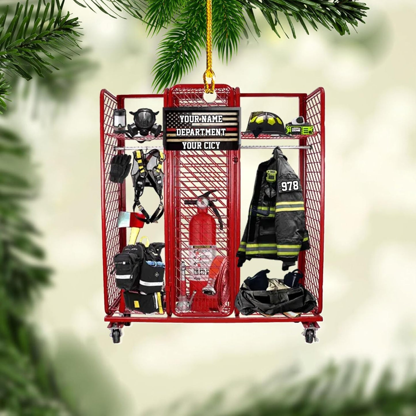Personalized Firefighter Locker Christmas Ornament Style 1