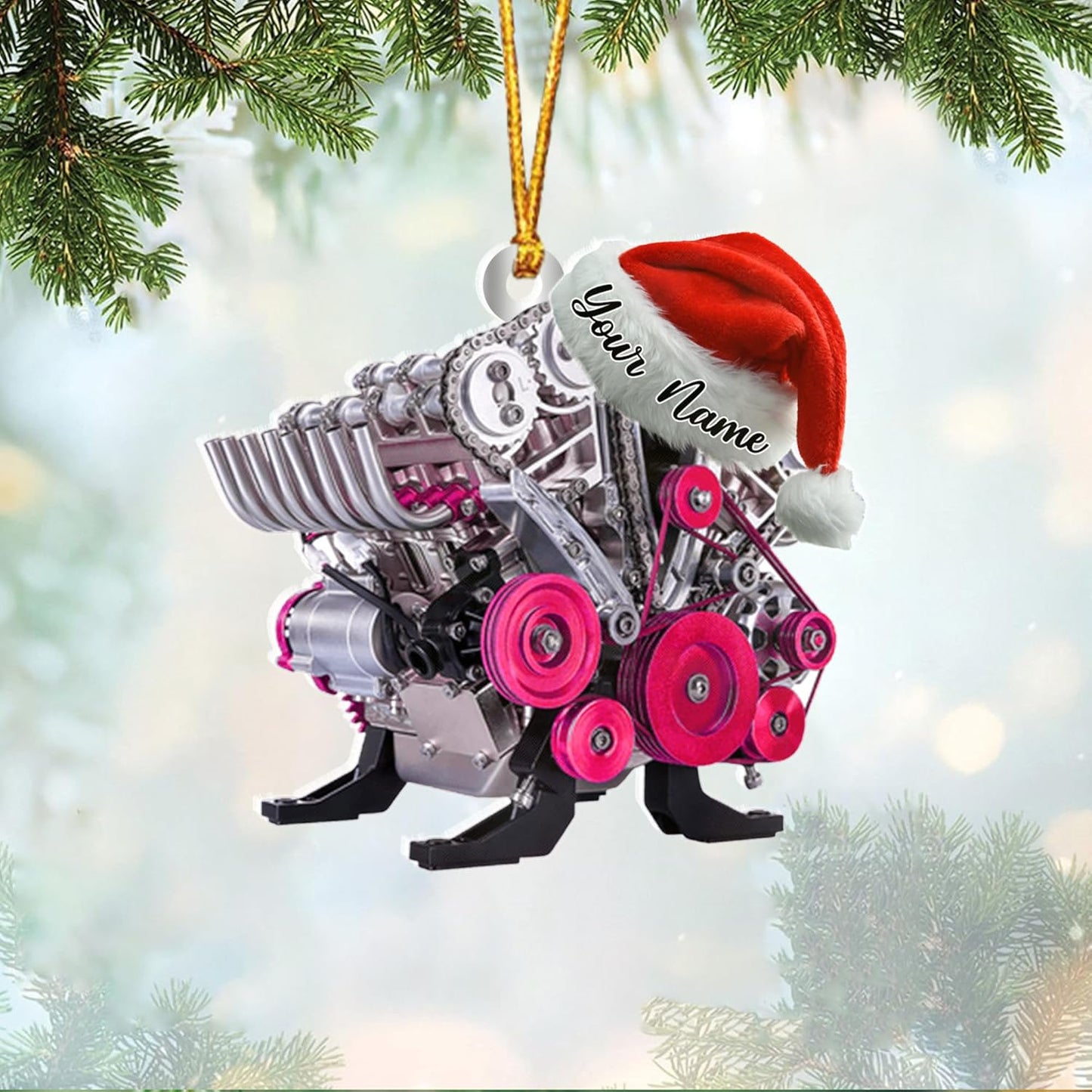 Personalized Hot Rod Ornament – Custom Engine Acrylic Christmas Ornament, Automotive Gift for Mechanics and Drivers TDR15