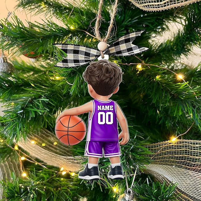 Personalized Basketball Christmas Ornament – Custom Name Acrylic Ornament, Sports Holiday Decoration, Basketball Player Gift N19