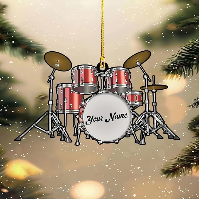Personalized Drum Set Ornament - Custom Acrylic Christmas Gift for Drummers & Music Lovers LL7