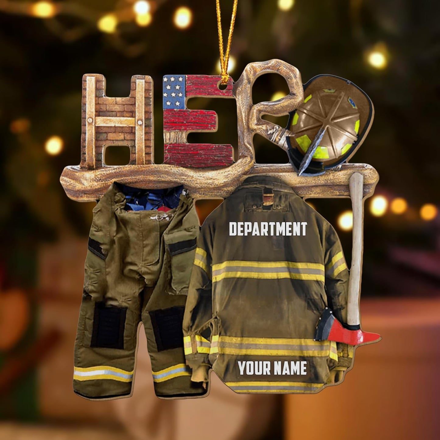 Personalized Firefighter Uniform Christmas Ornament Style 8