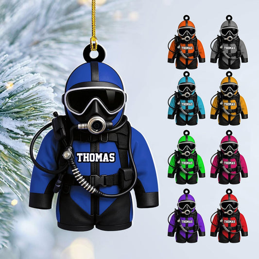 Custom Name Diving Ornament – Personalized Acrylic Scuba Diver Christmas Keepsake, Underwater Gift TSD22