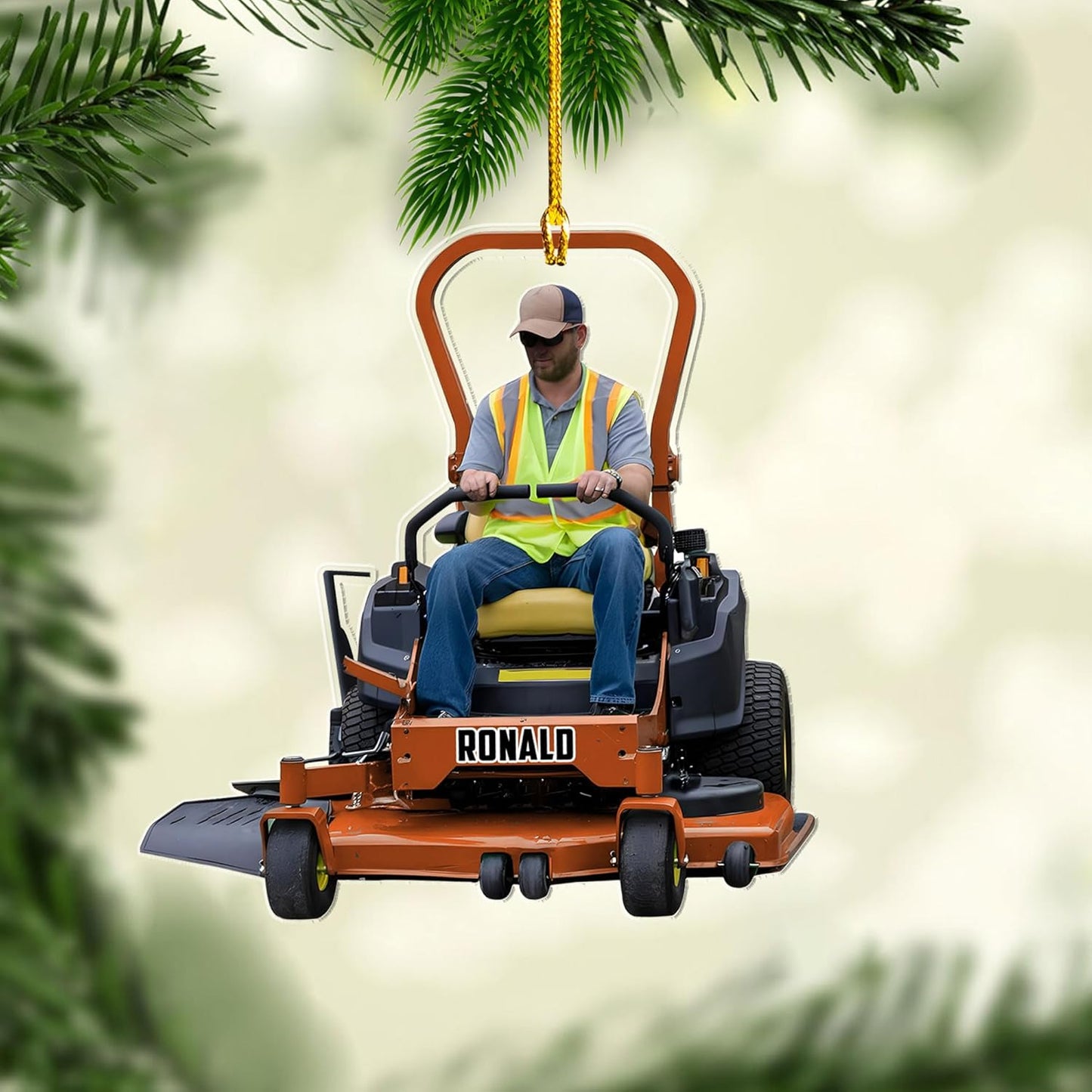 Custom Photo Lawn Mower Christmas Ornament | Personalized Gardening Holiday Keepsake Gift for Gardeners & Lawn Care Workers TG66