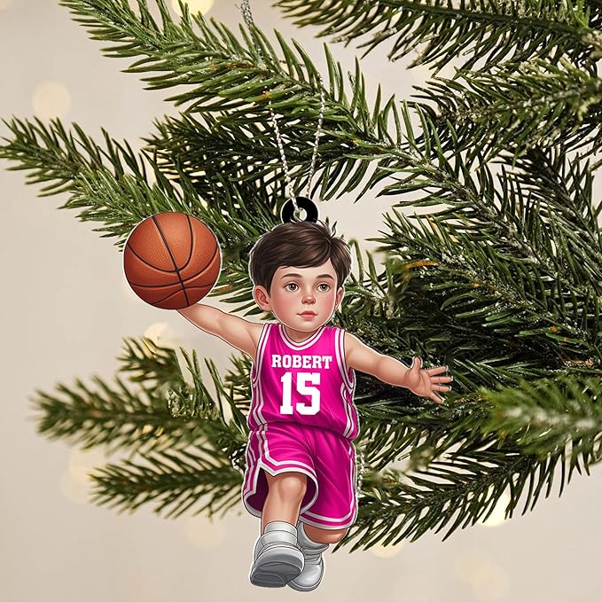 Personalized Basketball Christmas Ornament – Custom Name Acrylic Ornament, Sports Holiday Decoration, Basketball Player Gift N26