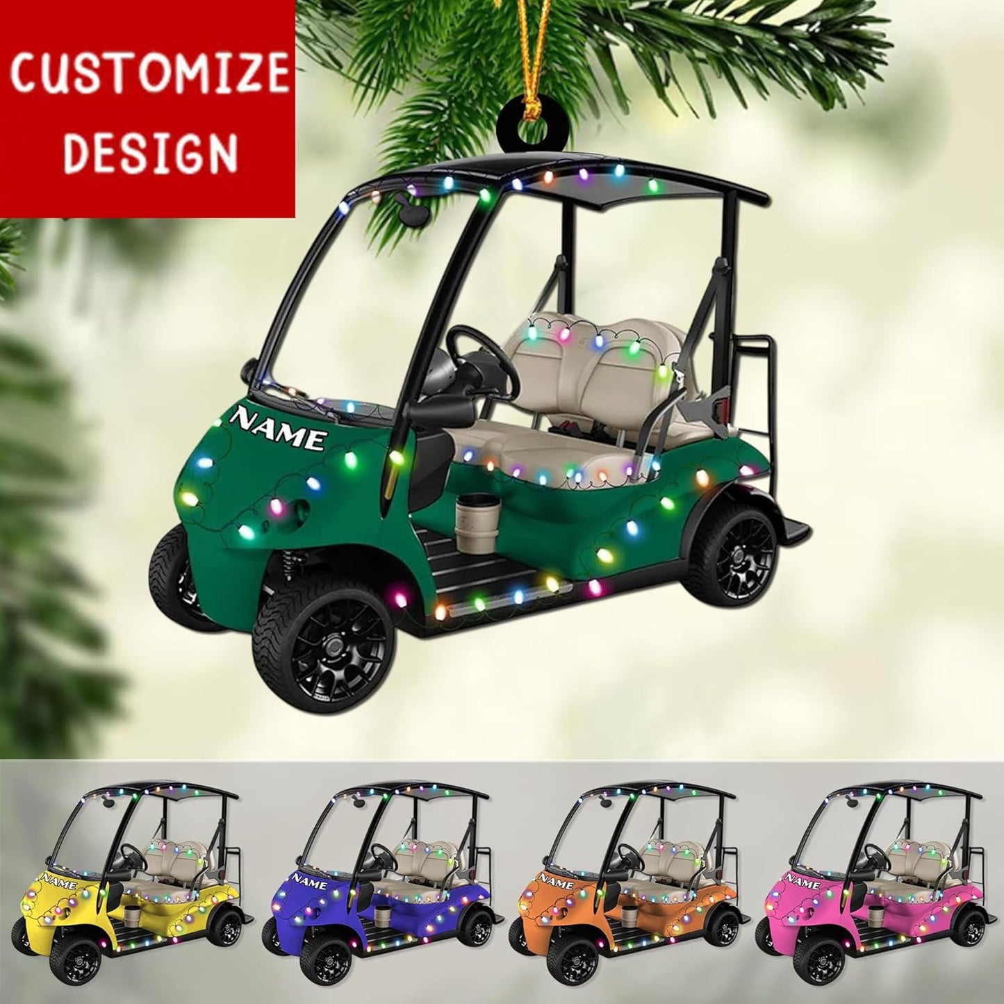 Custom Name Gofl Cart Ornament - Golf Player Christmas Ornament