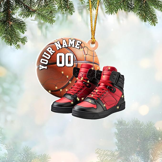 Personalized Basketball Christmas Ornament – Custom Name Acrylic Ornament, Sports Holiday Decoration, Basketball Player Gift N23
