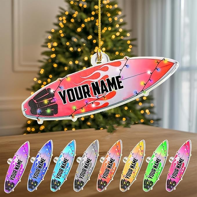 Personalized Surfboard Christmas Ornament - Surfing Tree Decoration Gift for Surfers LL11