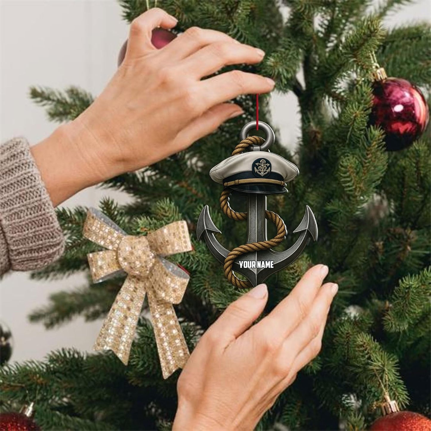 Personalized Sailor Ornament – Custom Captain Sailor Acrylic Ornament, Unique Sailing Glass Keepsake, Navy Captain Holiday Gift for Sailors TS17