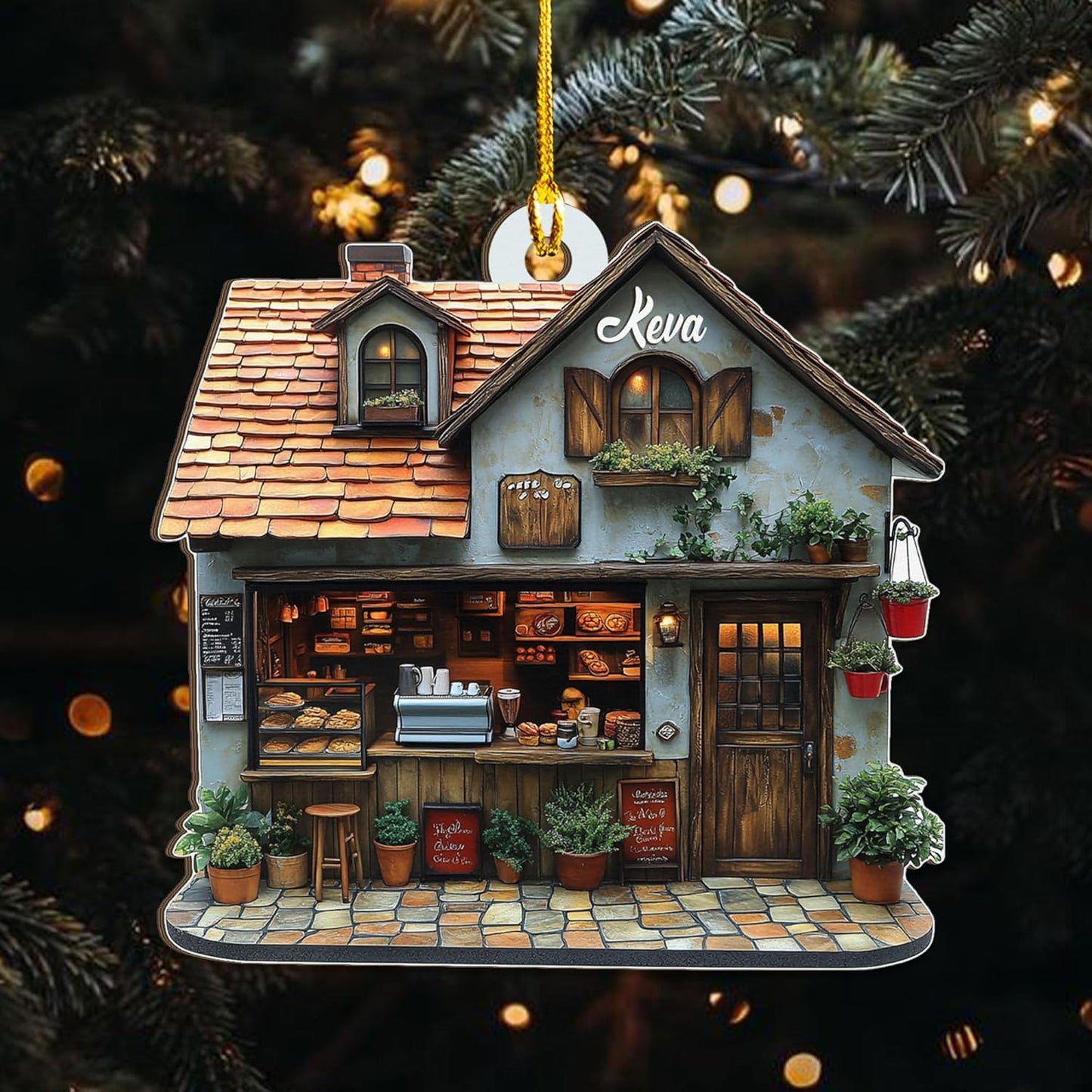 Personalized Coffee House Ornament – Unique Holiday Keepsake for Coffee Lover TC16